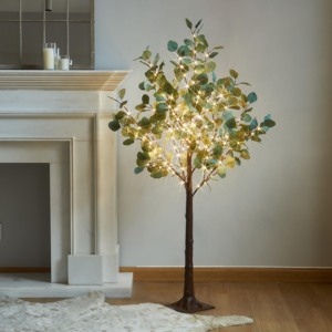 Lumière d'arbre LED style forêt, design fausse branche d'eucalyptus, éclairage décoratif d'intérieur, hauteur 60 cm, lumière blanc chaud - Product Image 1