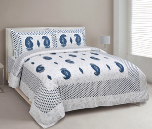 Sábana Plana de Algodón Estampada a Mano, 200 Hilos, Transpirable para Todas las Estaciones, Diseño Paisley, Lavable, Ropa de Cama para Adultos, para Hogar y Hotel - Product Image 1