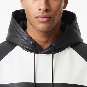 Men Side <b>Pockets</b> Leather Loose Fit <b>Hoodie</b> Men's Premium Quality Baggy Leather Hood Mens Oversize Leather <b>Zip</b> Up <b>Hoodie</b> - Product Image 4