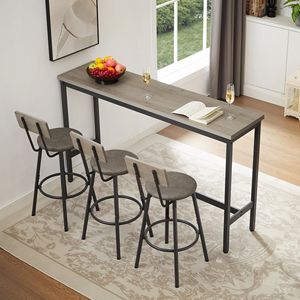 "Industrial <b>Bar</b> <b>Table</b> Set with 3 PU Upholstered <b>Bar</b> Stools for <b>Kitchen</b> Breakfast Living Room Dining" - Product Image 2
