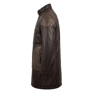 Abrigo Largo de Cuero Genuino Marrón Mocha para Hombre, con Capucha Oscura Personalizada y Cuello Alto, Exportador de Prendas de Abrigo Largas - Product Image 4