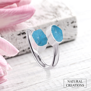 Anillo de Plata de Ley 925 con Apatita Natural en Forma Natural, Engaste de Bisel, Estilo Clásico para Compromiso, Aniversario, Paquete de 6 - Product Image 4