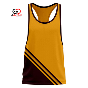 Débardeur Homme Sportif à Blocs de Couleurs Géométriques, Col Rond, Sans Manches, Couleur Bordeaux et Or, avec Option OEM - Product Image 1