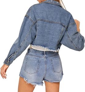 Blue <b>Denim</b> <b>Jacket</b> High Quality short Women's Coat Fashion Casual Short <b>Jacket</b> for Women <b>Denim</b> <b>Cropped</b> Tops - Product Image 3