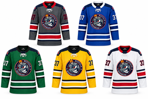 Maillot de hockey sur glace rouge corail en gros, imprimé par sublimation, pour les Buffalo Bombers, vêtement de sport d'équipe, col lacé, uniforme respirant - Product Image 5
