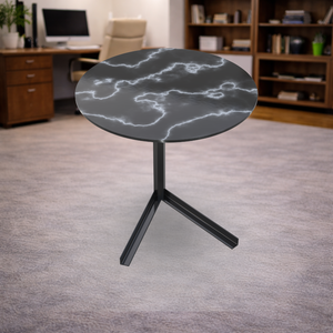 Mesa Auxiliar Redonda Minimalista para Café, Patas de Trípode de Metal Negro, Superficie con Efecto Relámpago, Mueble Moderno y Duradero para Sala de Estar - Product Image 5
