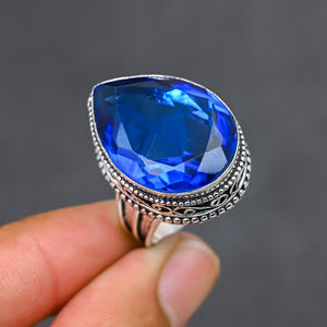 แหวนพลอยบลูโทแพซ เงินแท้ 925 เครื่องประดับหรูหราสำหรับงานปาร์ตี้ - Product Image 4