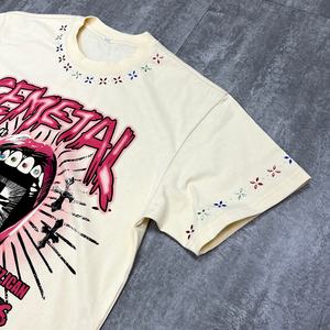 เสื้อยืดโอเวอร์ไซส์ผู้ชายแบบครอปพิมพ์ลายกราฟิก ตกแต่งด้วยคริสตัลหนักๆ สั่งทำจากโรงงาน ผลิตจากผ้าฝ้าย 100% - Product Image 4