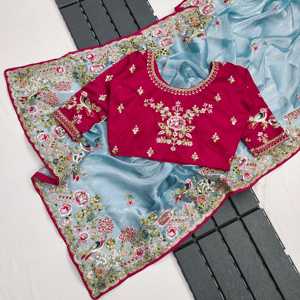 Sari brodé fantaisie avec codage multi-fils et travail de paillettes pour vêtements indiens et pakistanais - Product Image 4