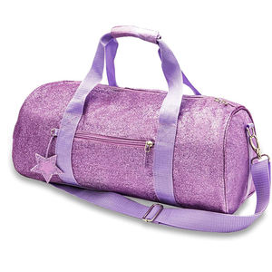 Sac de sport violet à paillettes avec logo Cheer et breloque étoile, fermeture éclair frontale, pour équipement de danse d'enfants, conception personnalisée, vente en gros pour la cheerleading - Product Image 4