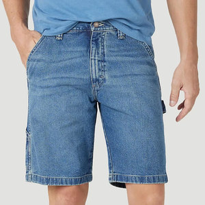 Shorts Bermuda en jean bleu pour homme, taille mi-haute, avec poches, fermeture boutonnée, style décontracté, 100% coton, tissu lavé - Product Image 1