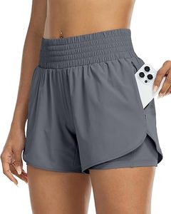 Shorts Deportivos de Cintura Alta para Mujer, Estilo Moto y Biker, Color Gris Sólido, Tejido de Punto, Spandex, Poliéster, Secado Rápido, con Bolsillos, Cintura Elástica, Corte Regular - Product Image 1
