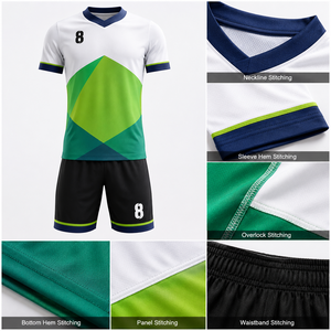 Ensemble maillot et short de football unisexe blanc et vert à motifs géométriques, col en V, sans manches, respirant, durable, taille élastique, uniforme en polyester - Product Image 6