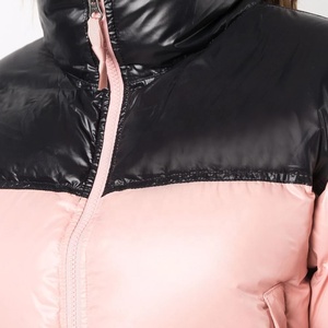 <b>Quilted</b> Puffer <b>Jacket</b> Women Winter Short Coat With Contrast Color Block Stand Collar Zipper Closure Full Sleeve - Product Image 4