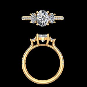 Bague de fiançailles ovale à trois pierres en diamant de 1,72 ct, en or jaune 14k 18k, avec pavé, pour mariage, anniversaire, bijoux fins sur mesure - Product Image 2