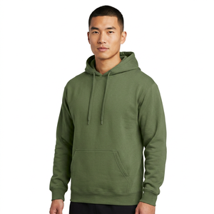 เสื้อฮู้ดผู้ชายสีเขียวมะกอก ทรงปกติ ผ้าฝ้ายเฟรนช์เทอร์รี่ สวมใส่สบาย มีกระเป๋าหน้า เหมาะสำหรับใส่ในฤดูใบไม้ร่วง - Product Image 4