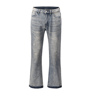 Pantalon de survêtement pour homme personnalisé pour impression en relief, coupe évasée à jambe large, en molleton délavé soleil, uni, coupe ample, devant plat, vente en gros - Product Image 1