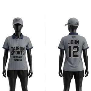 เสื้อกรรมการเน็ตบอลผ้าโพลีเอสเตอร์ตาข่ายพรีเมียม 160 GSM สีน้ำเงิน-ส้ม ตัดต่อแผงสีตัดกัน ระบายอากาศได้ดี พร้อมสกรีนโลโก้ตามสั่ง - Product Image 2