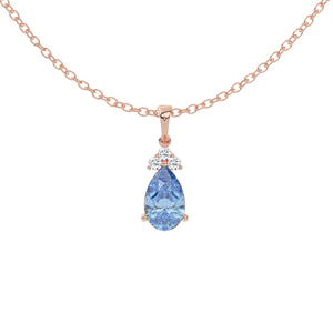 Collar con Colgante de Zafiro Azul Corte Pera, Oro Sólido de 14k/18k, Tres Diamantes Redondos Cultivados en Laboratorio, Elegantes Gotas Solitarias IGI - Product Image 1