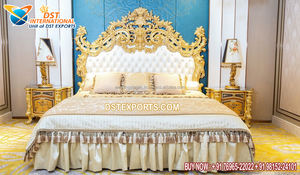 Ensemble de lit et de chambre à coucher moderne en bois de teck avec un design de bateau sculpté royal et une finition en feuille d'or - Product Image 6