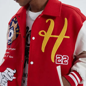 Custom High Quality Men's Stand Collar <b>Letterman</b> Style Varsity <b>Jackets</b> Winter Season Embroidery Leather Sleeves High Street - Product Image 4