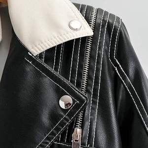 Women's Custom Two-Tone Colorblock Leather Biker <b>Jacket</b> Breathable Windproof Stand Collar Zipper Lapel <b>Punk</b> Streetwear Winter - Product Image 6
