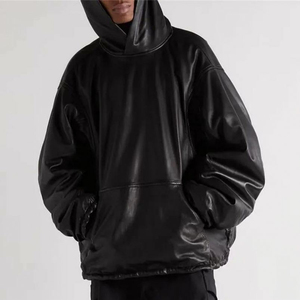 Chaqueta de Cuero Genuino para Hombre, Talla Grande, Invierno, con Capucha, Transpirable, Estilo Motero, Manga Larga, Servicio OEM, Venta al Por Mayor - Product Image 1