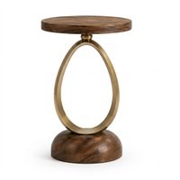 Table d'appoint ronde contemporaine avec plateau en bois de noyer et base en spirale en laiton pour le salon, meubles de maison