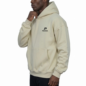 Custom Logo for Oversized Lightweight Winter Pullover Hoodie <b>Men</b> Drop Shoulder 100% Cotton Ivory <b>White</b> Streetwear <b>Sweatshirt</b> - Product Image 5