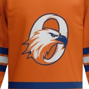Maillot de hockey sur glace sublimé orange et bleu pour homme, en polyester imprimable, col en V, manches longues, tenue de sport performante pour équipe - Product Image 6