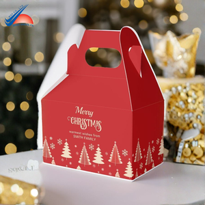Custom <b>Christmas</b> Paper Gable <b>Gift</b> <b>Box</b> with Handle for Holiday Packaging - Product Image 1