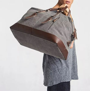 Sac de voyage en toile et cuir, fermeture éclair, imperméable, sac de week-end de haute qualité, LCTB-0096 - Product Image 1
