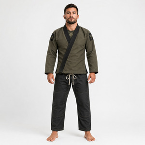 Dravelle Industry Men's BJJ Kimono Olive Green Black Pants 100% Cotton Durable Regular Fit Adult Martial <b>Arts</b> Wear Kit - Product Image 1