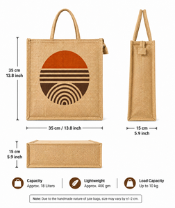 Bolsa de Yute Natural Extra Grande con Estampado Geométrico Circular de Atardecer, Bolsa de Compras Reutilizable Ecológica - Product Image 4