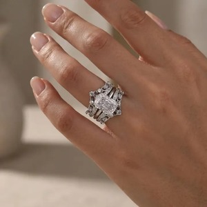 925 Moissanite Diamond Classic Radiant Cut Engagement <b>Ring</b> in Sterling Silver with Yellow & White Gold Plated <b>Ring</b> <b>for</b> Women's - Product Image 1