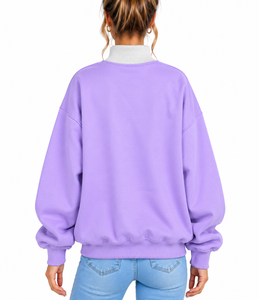Sweat-shirt personnalisé pour femme, col montant, 100% coton, coupe oversize, avec appliqué gingham, style streetwear - Product Image 3