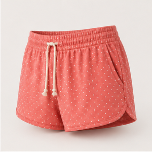 Custom Warm Coral Polka Dot Womens Roomy Relaxed Fit Drawstring <b>Lounge</b> <b>Shorts</b> Cotton-Rayon Jersey - Product Image 3