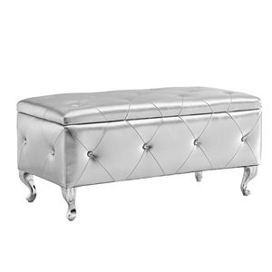 Faux Leather Rectangular <b>Storage</b> Ottoman Bench for Bedroom Upholstered End Bed Footrest with Crystal Buttons <b>Stools</b> & Ottomans - Product Image 2
