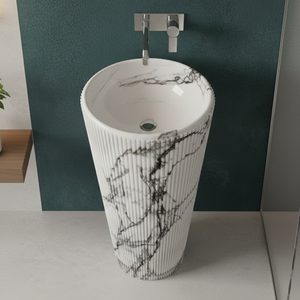 Lavabo sur piétement en marbre moderne avec égouttoir, taille personnalisable pour usage en entrepôt - Product Image 1