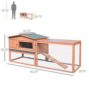 Conejera de madera para exteriores de 62 pulgadas, desmontable, con corral elevado y casa principal natural, hábitat para animales pequeños, casa para mascotas y muebles - Product Image 2