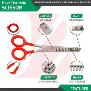 กรรไกรซอยผมด้ามพลาสติกสีแดงขนาด 6.0 นิ้ว ราคาขายส่ง กรรไกรตัดผมมืออาชีพทำจากสแตนเลส อุปกรณ์ทำผม - Product Image 2