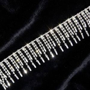 Cadena de Borlas de Cristal Ecológico con Parte Posterior Plana y Motivo de Diamantes de Imitación para Coser en Prendas, Bolsos, Zapatos y Decoración DIY - Product Image 2