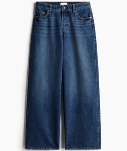 Jean en denim de coton coupe droite délavé foncé, taille mi-haute, coupe classique, couleur unie, style décontracté, logo au dos, respirant - Product Image 6