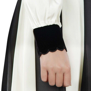Robe longue élégante en mousseline noire et blanche, col rond, manches longues, coupe droite simple et naturelle pour femme - Product Image 6
