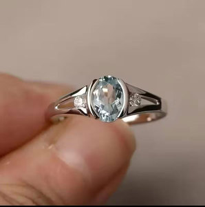 Handcrafted Brass Aquamarine <b>Ring</b> Oval Blue Gemstone with CZ Diamond Accent <b>Statement</b> Boho Jewelry for Women Gift - Product Image 1