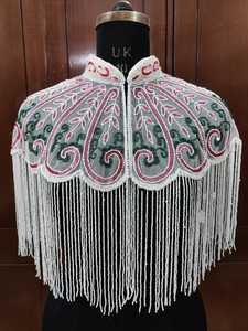Women Pearl Beaded Bridal Cape Lace Fringe Shoulder Cover Wedding Party Evening Fashion Poncho <b>Overlay</b> Wrap <b>Top</b> - Product Image 5
