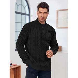 2025 pull en tricot torsadé pour hommes pull à capuche avec motif brodé gros boutons col montant décontracté pour l'automne hiver - Product Image 2