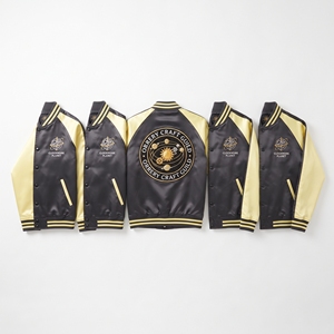 Direct Supplier Satin Varsity Jacket Black Pale Gold Orrery Solar System Embroidery Snap Button Baseball <b>Coat</b> - Product Image 1