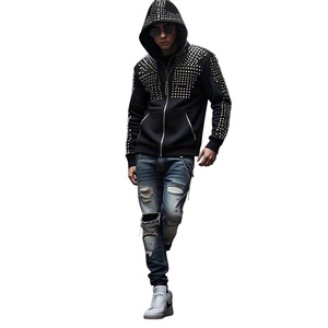 เสื้อฮู้ดของผู้ชายแบบกำหนดเองผ้าฝ้าย100มีฮู้ดแบบรูดซิปทำจากพลอยเทียม - Product Image 1