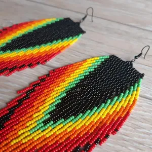TRENDING <b>Red</b> black very long <b>earrings</b> extra long <b>earrings</b> fringe <b>earrings</b> boho <b>earrings</b> seed bead <b>earrings</b> handmade <b>earrings</b> - Product Image 3